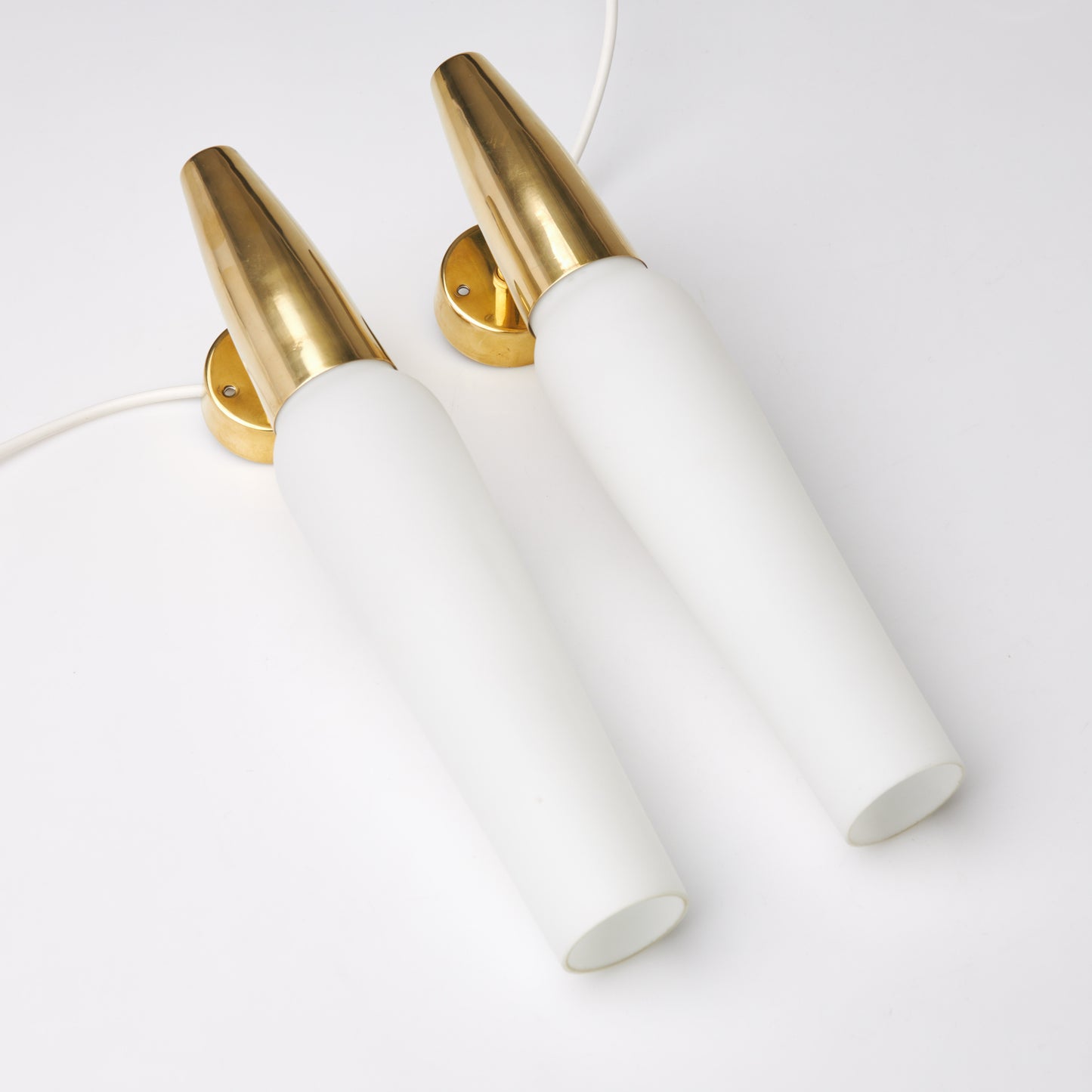 Asea wall lights a pair in brass and glass Sweden 1960
