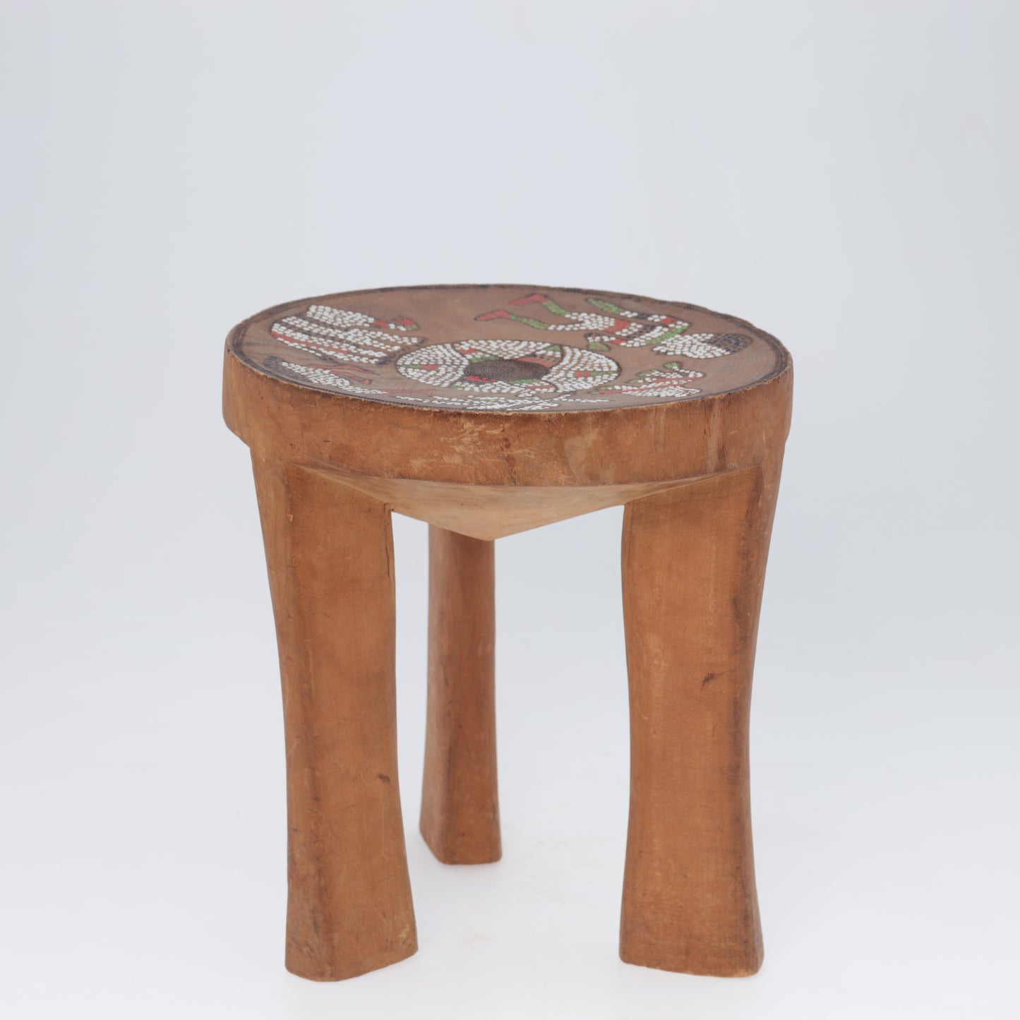 Wooden Stool/Table with inlaid beads, Kamba, Kenya 60s