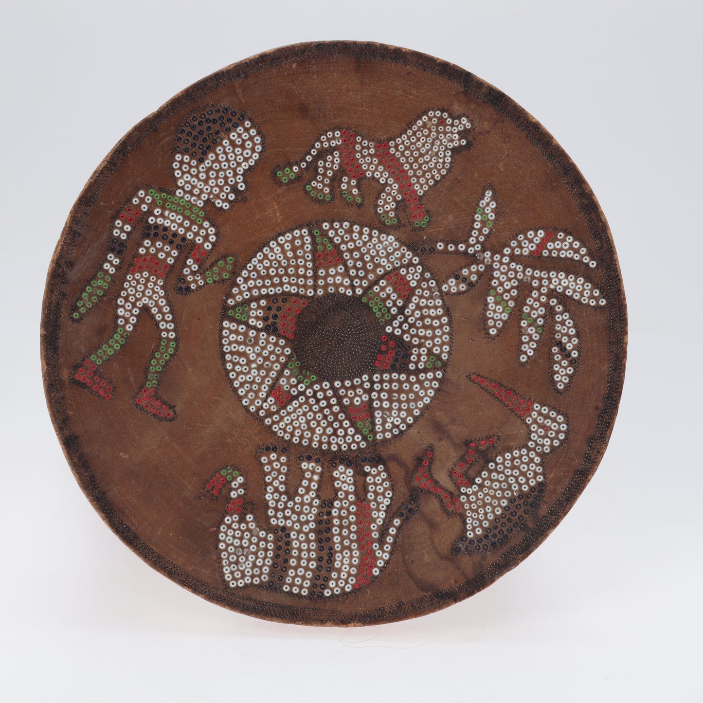 Wooden Stool/Table with inlaid beads, Kamba, Kenya 60s