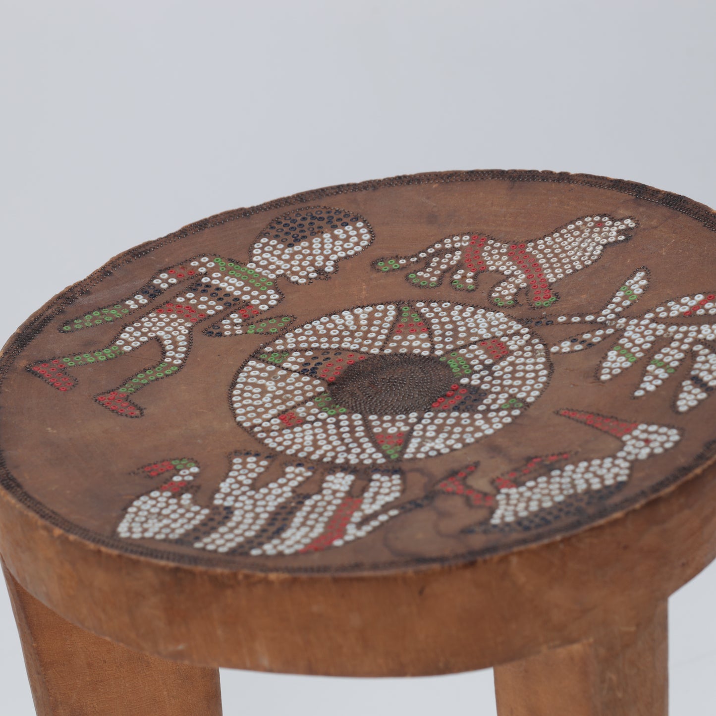 Wooden Stool/Table with inlaid beads, Kamba, Kenya 60s