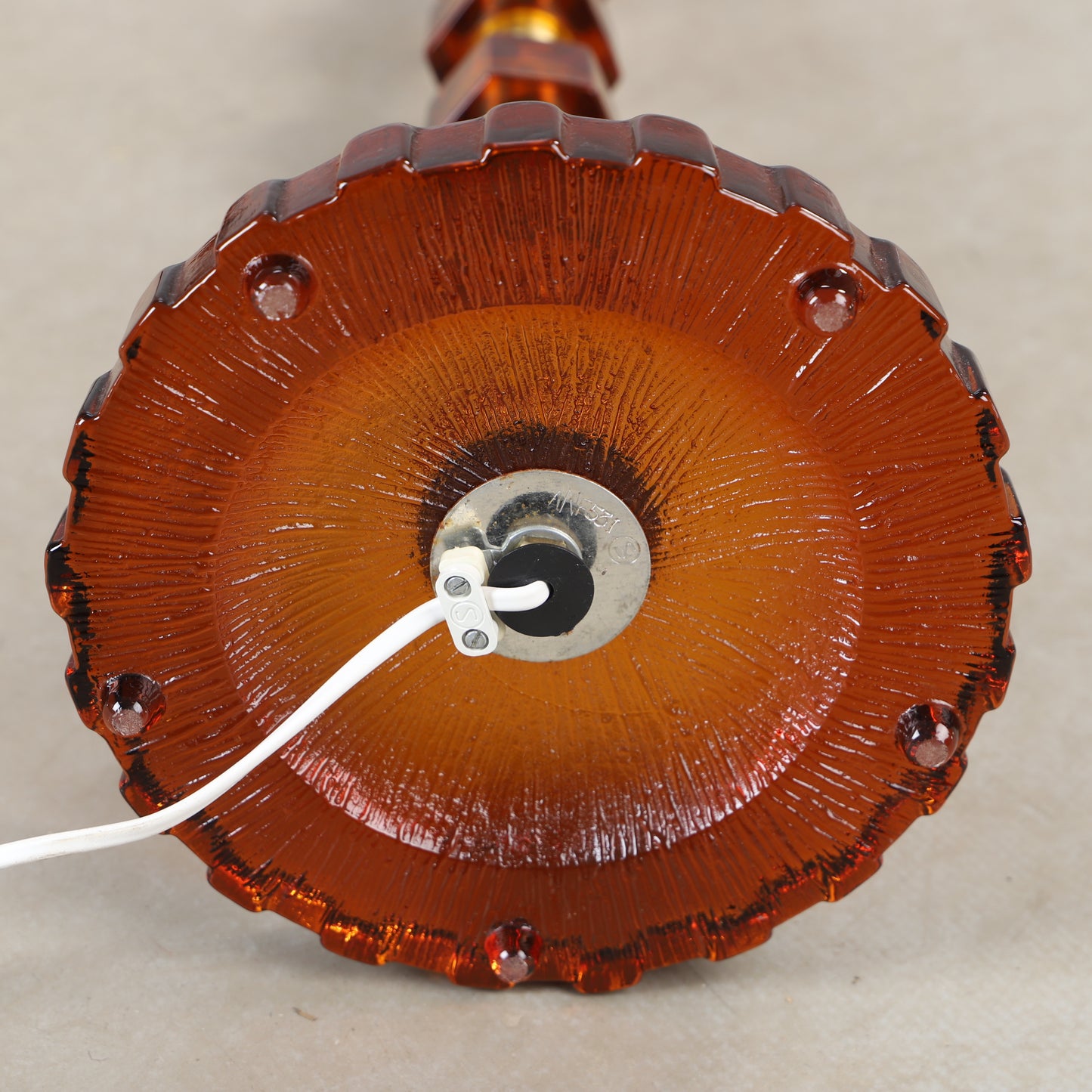 Lamp by Nybro Armaturfabrik amber Cast Glass & Brass Signed Sweden 1960