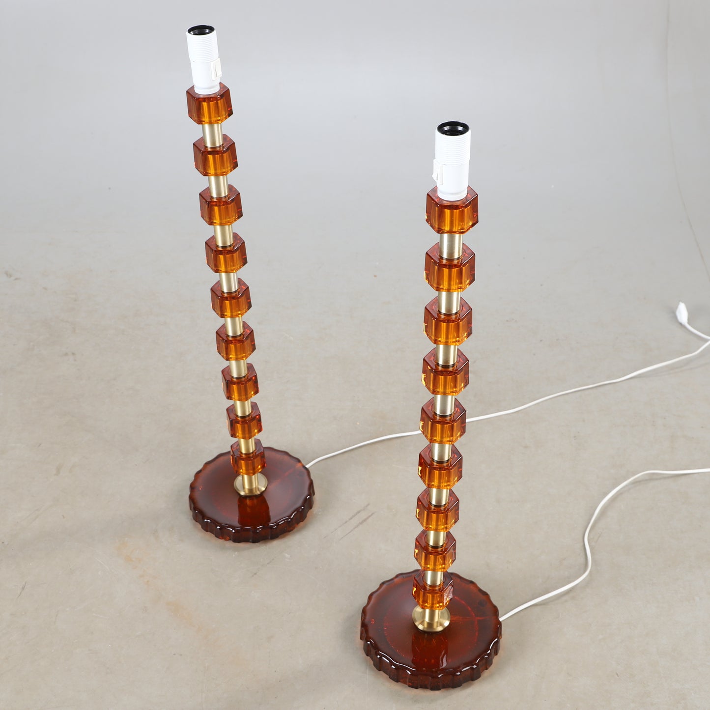 Lamp by Nybro Armaturfabrik amber Cast Glass & Brass Signed Sweden 1960