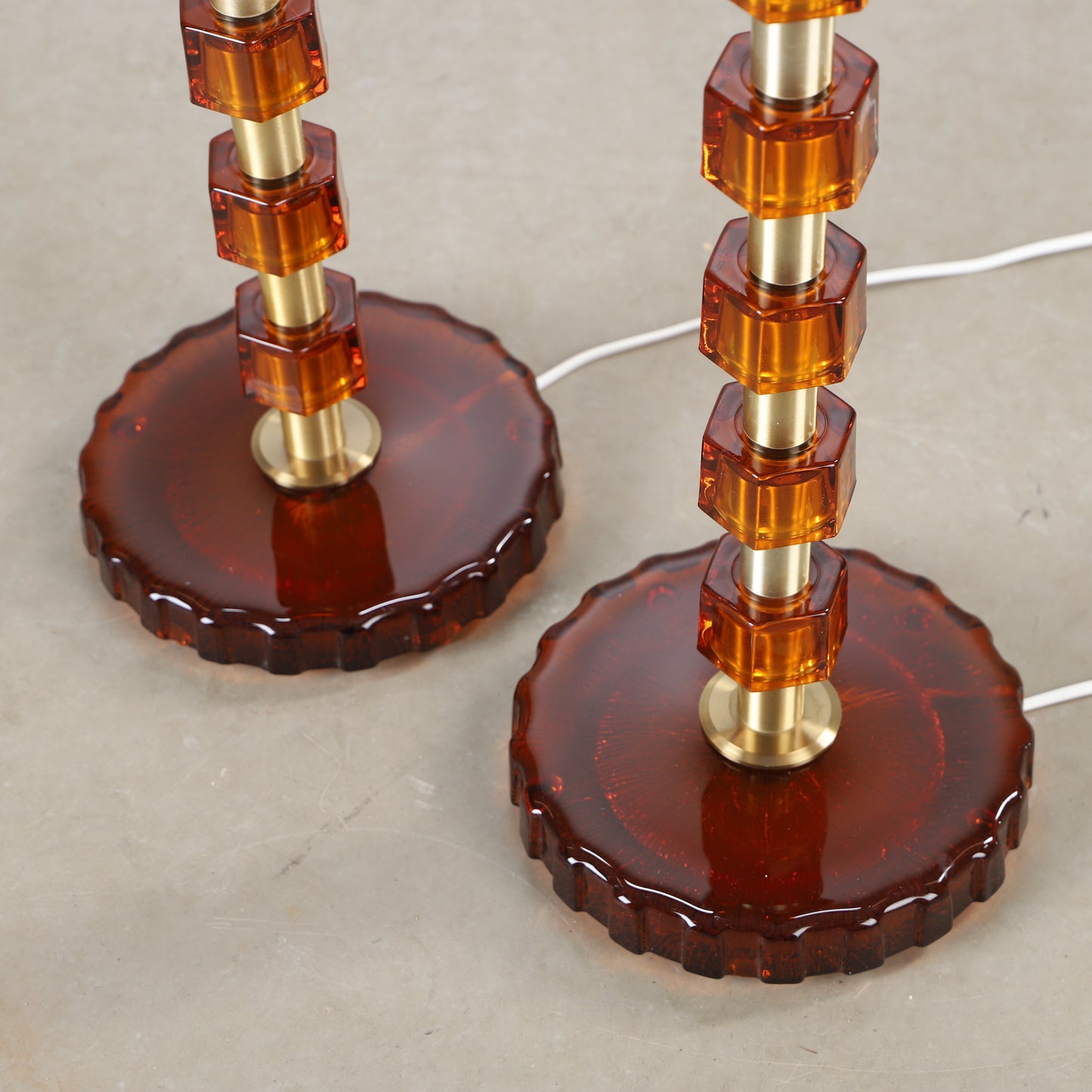 Lamp by Nybro Armaturfabrik amber Cast Glass & Brass Signed Sweden 1960
