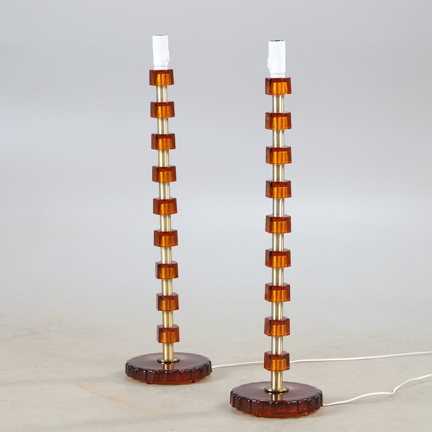 Lamp by Nybro Armaturfabrik amber Cast Glass & Brass Signed Sweden 1960