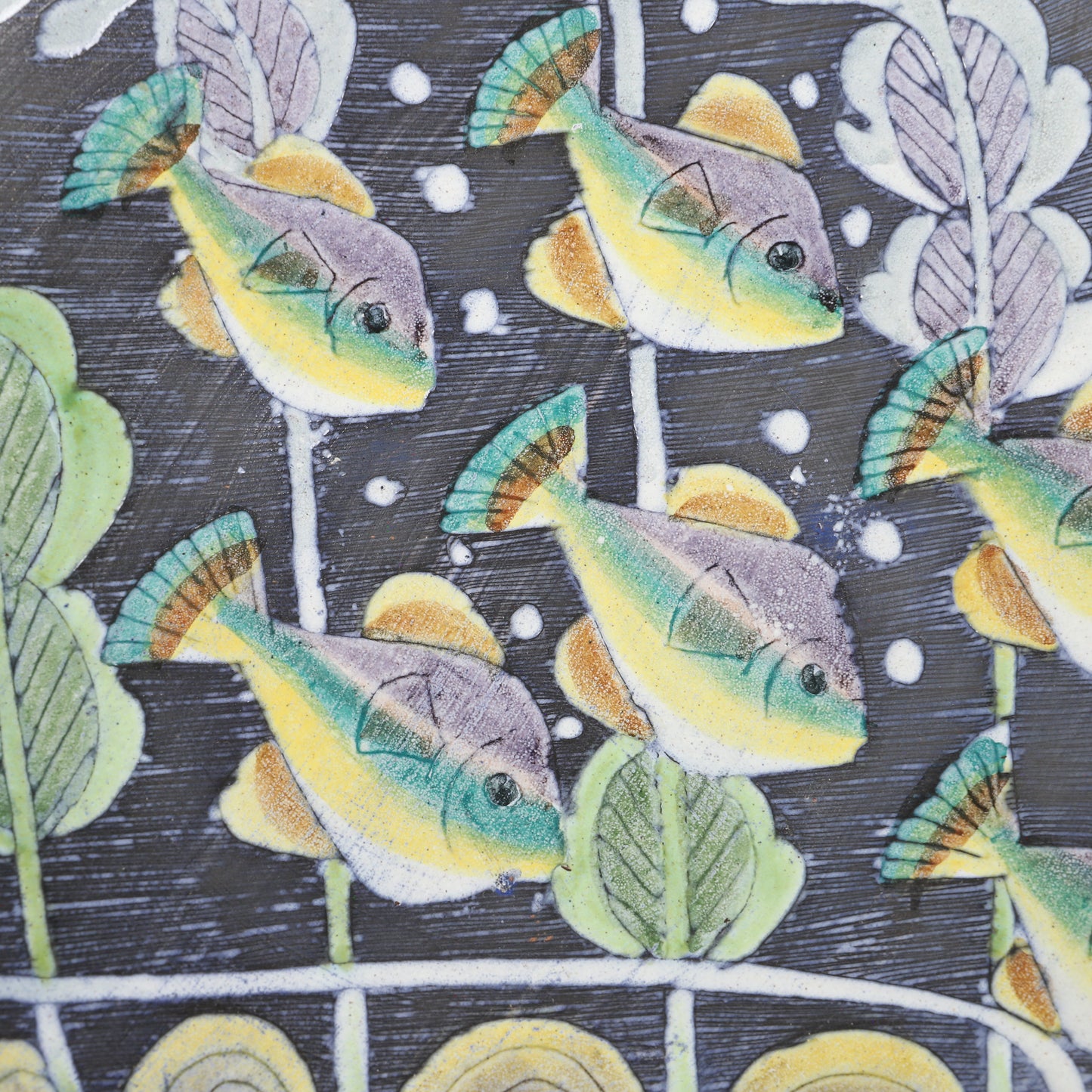 Tilgmans Ceramic serving plate hand painted with fishes Sweden 1960