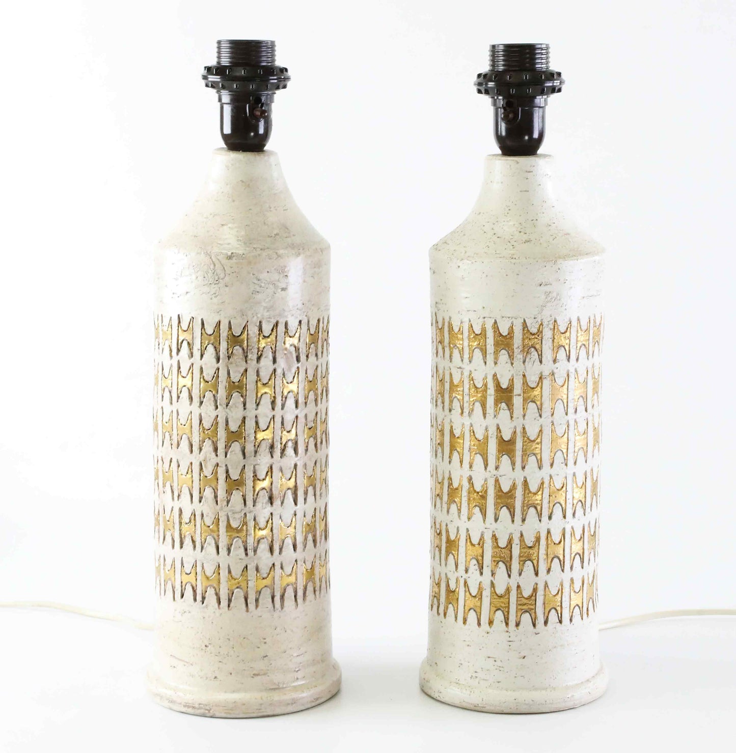 Pair of Bergboms Ivory Glazed and Gold Ceramic Table Lamps Sweden 960