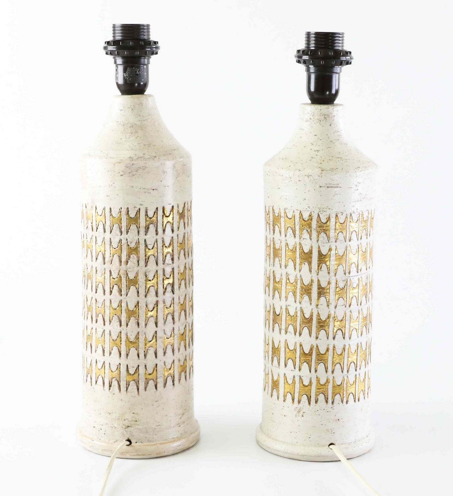 Pair of Bergboms Ivory Glazed and Gold Ceramic Table Lamps Sweden 960