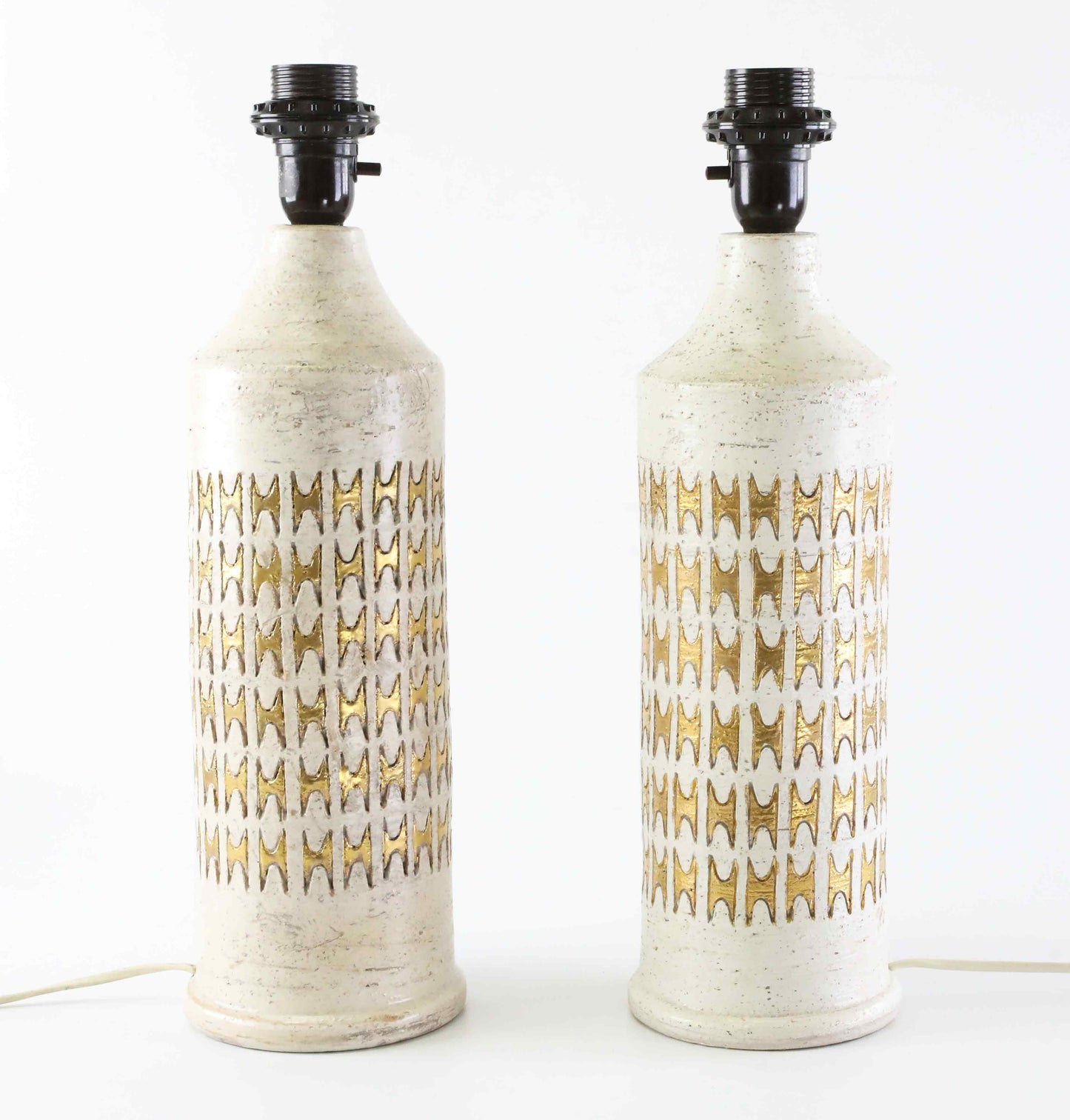 Pair of Bergboms Ivory Glazed and Gold Ceramic Table Lamps Sweden 960