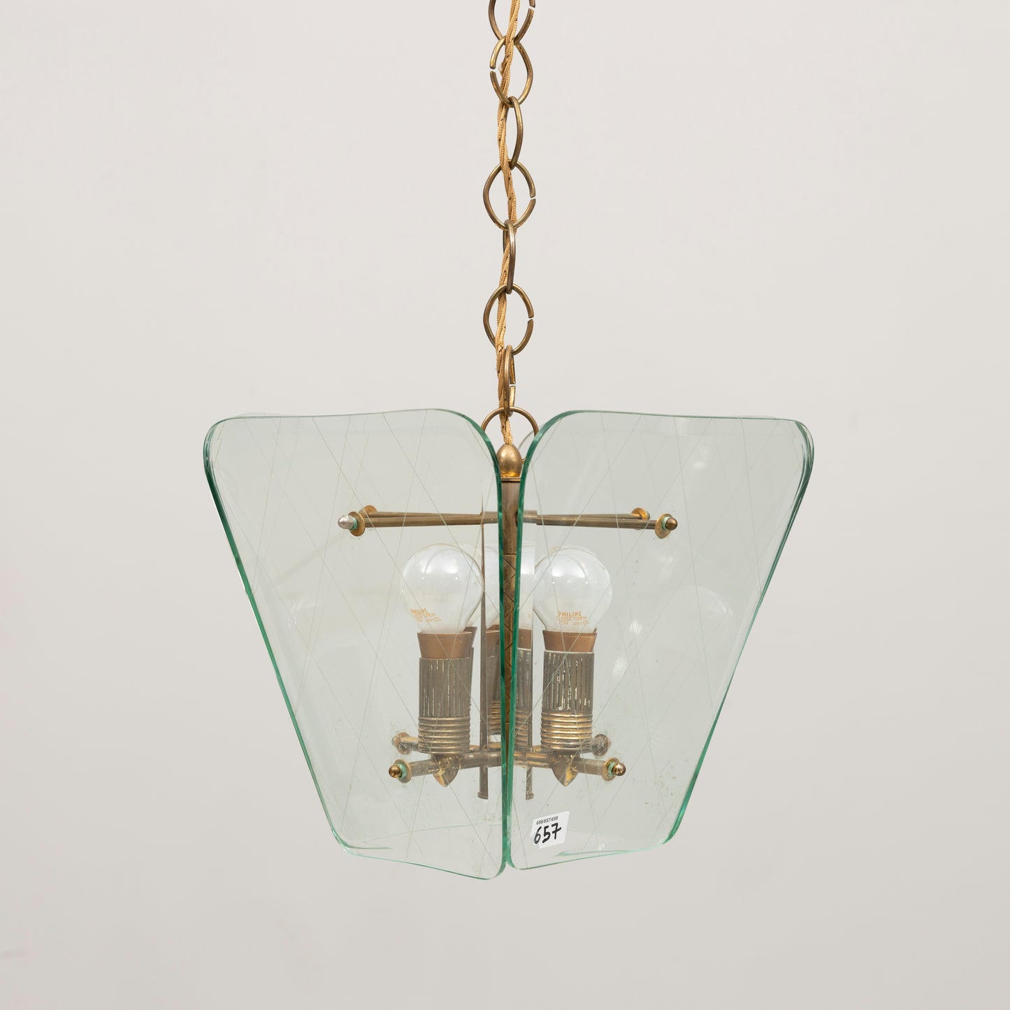 Fontana Arte by Pietro Chiesa Light pendant Glass and brass Italy 1950