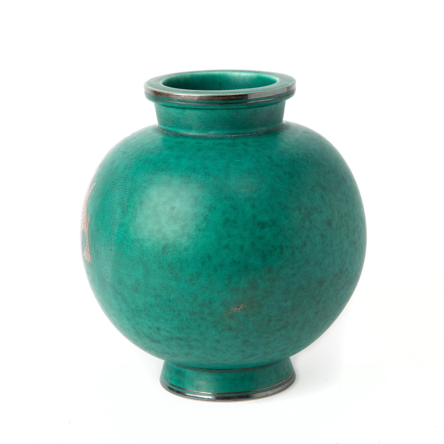 Wilhelm Kage “Argenta” vase 1045 glazed stoneware silver Gustavsberg Sweden 1950