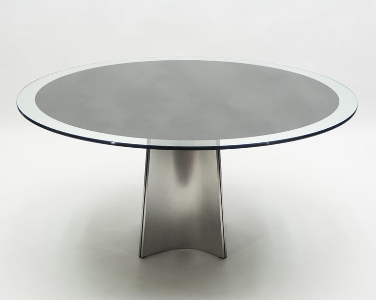Luigi Saccardo for Maison Jansen, Round Table Steel Frame & Glass