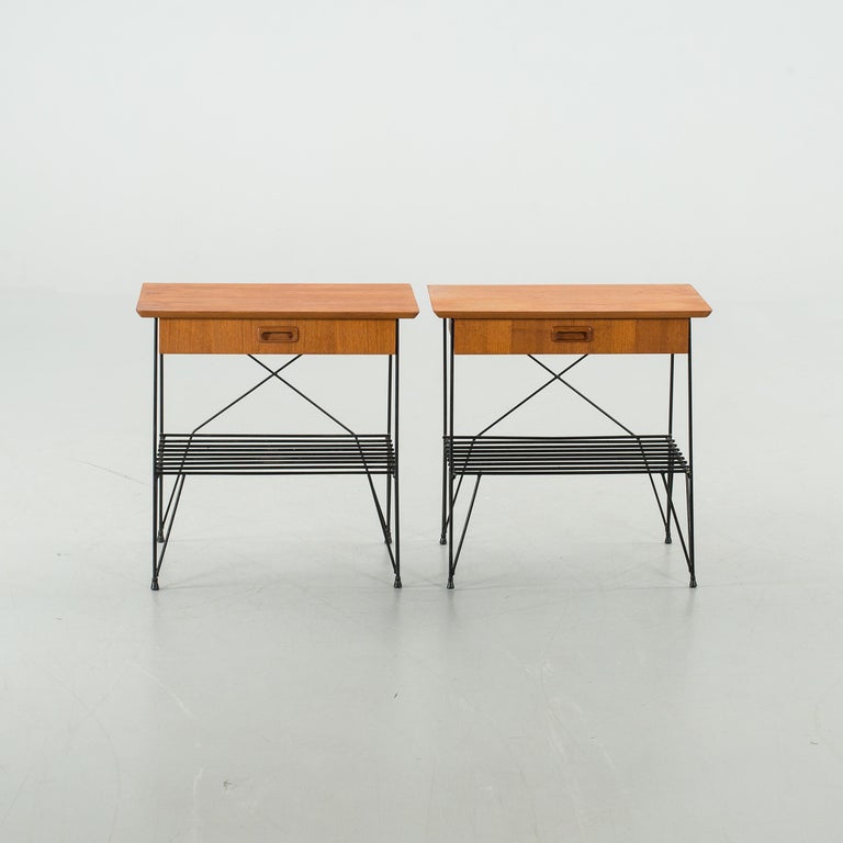 Nightstand Teak on Metal Base a pair Anonymous, Sweden, 1950