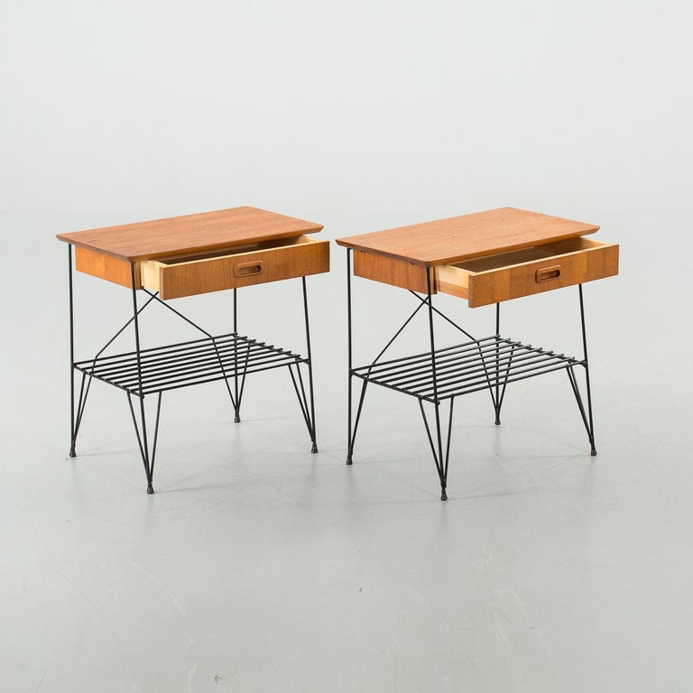 Nightstand Teak on Metal Base a pair Anonymous, Sweden, 1950