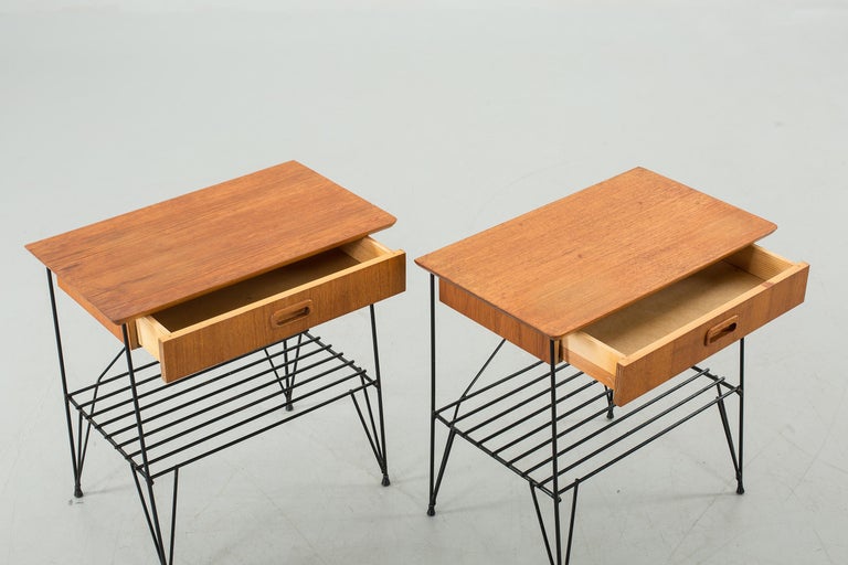 Nightstand Teak on Metal Base a pair Anonymous, Sweden, 1950