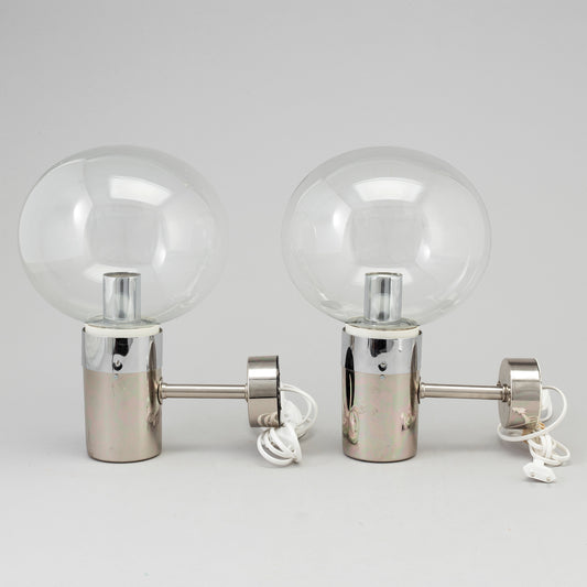 A pair of wall lamps by STEFF Chrome and Glass Germany c. 1980