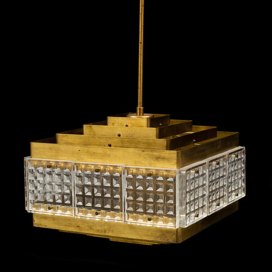 Orrefors Pendant Light Glass and Brass, Sweden, 1960