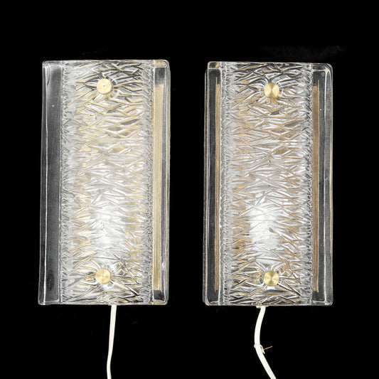 Orrefors wall light cast glass and brass a pair Sweden 1960