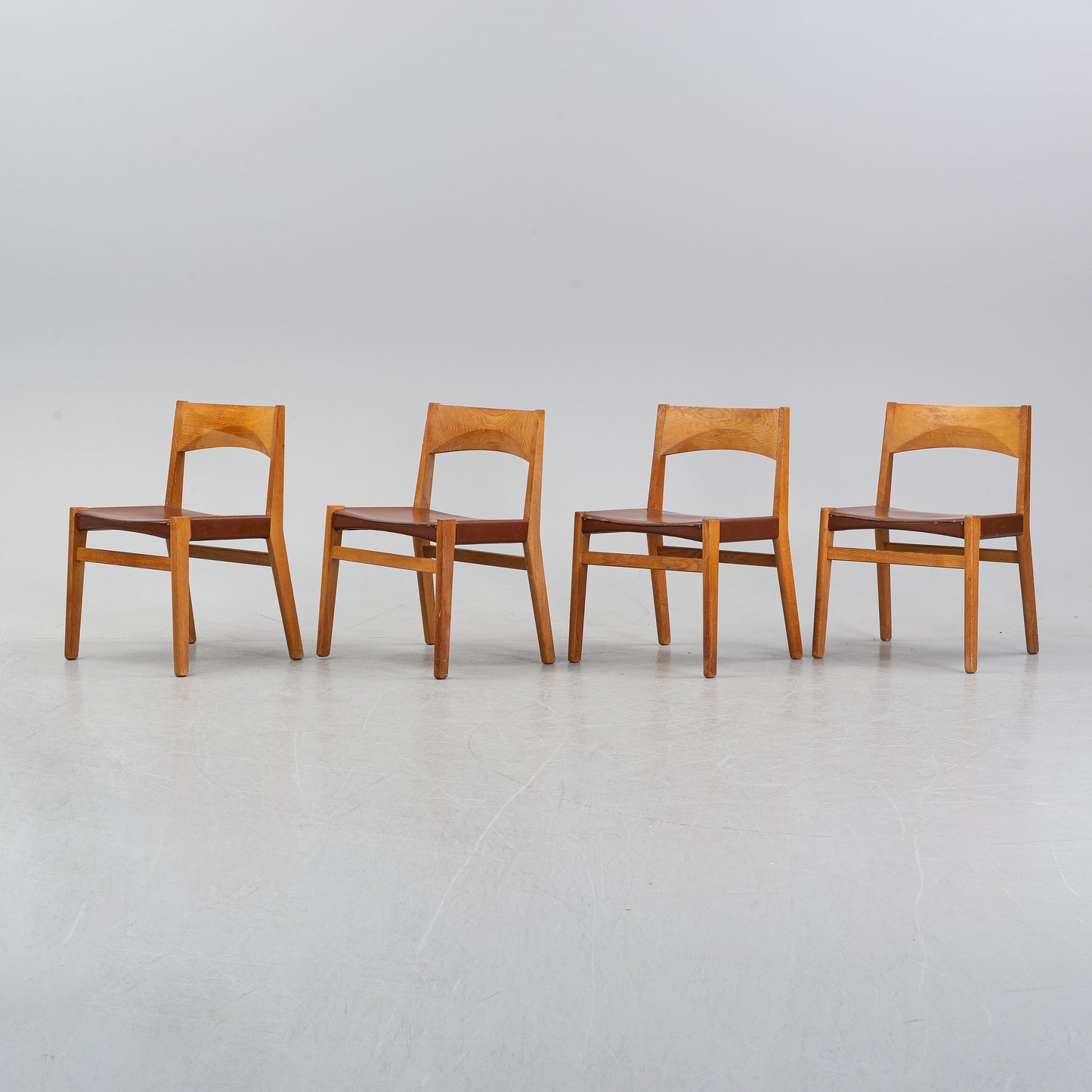 Four Oak Chairs with Leather Seat by John Vedel Rieper, Denmark, 1962