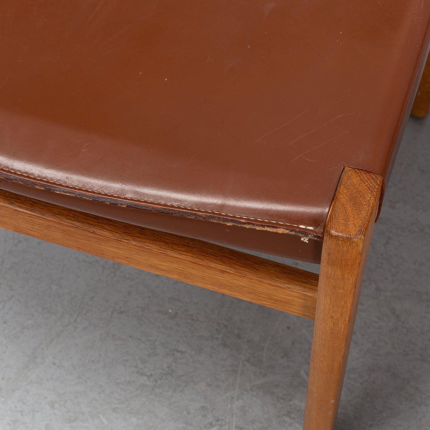 Four Oak Chairs with Leather Seat by John Vedel Rieper, Denmark, 1962