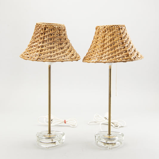 Boréns Boras table Lamps Glass with original straw shade Sweden 1960