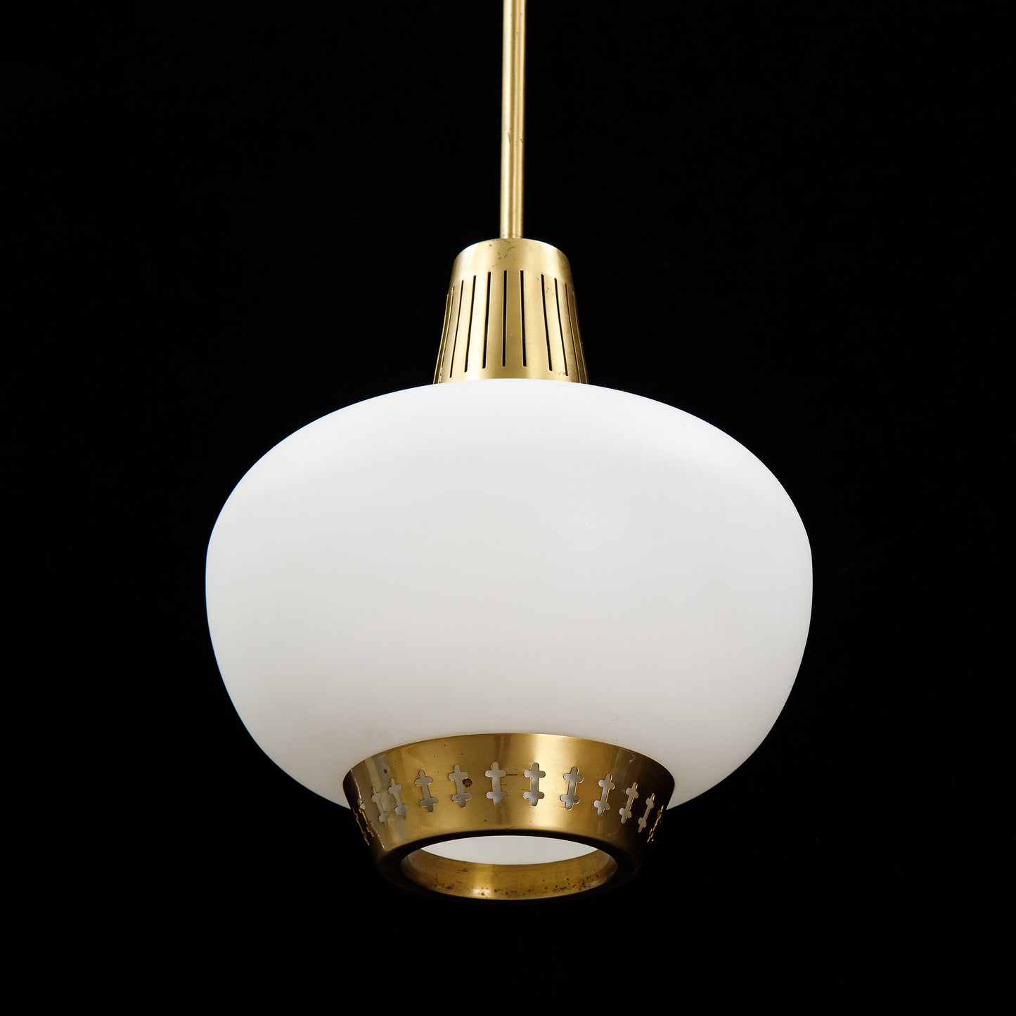 Hans Bergstrom Pendant Light Brass &Opaline Glass for Ateljé Lyktan Sweden 1960