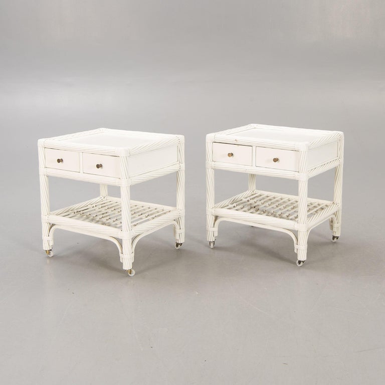 Pair of Nightstand White Lacquer Bamboo and Wood by DUX, Sweden, 1960