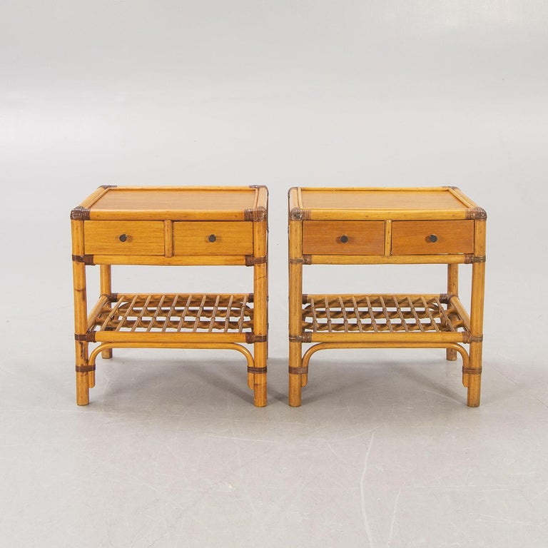 Pair of Bamboo and Wood Nightstand Anonymous for DUX Sweden, 1960