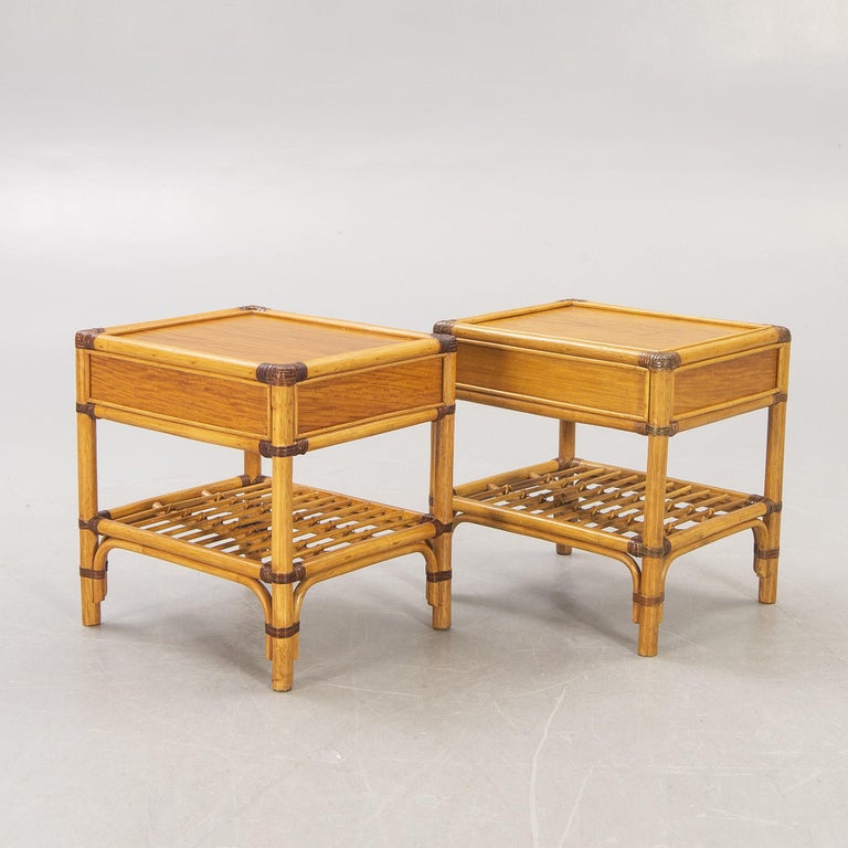 Pair of Bamboo and Wood Nightstand Anonymous for DUX Sweden, 1960