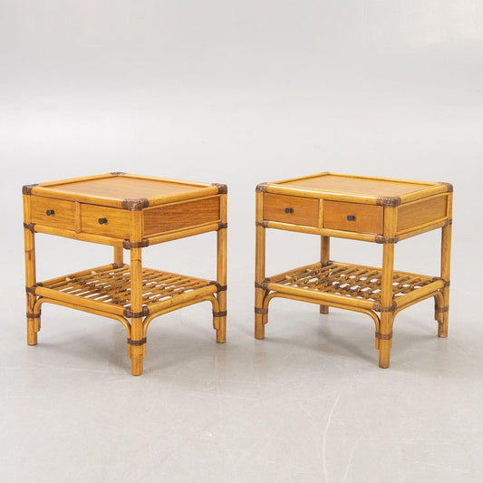 Pair of Bamboo and Wood Nightstand Anonymous for DUX Sweden, 1960