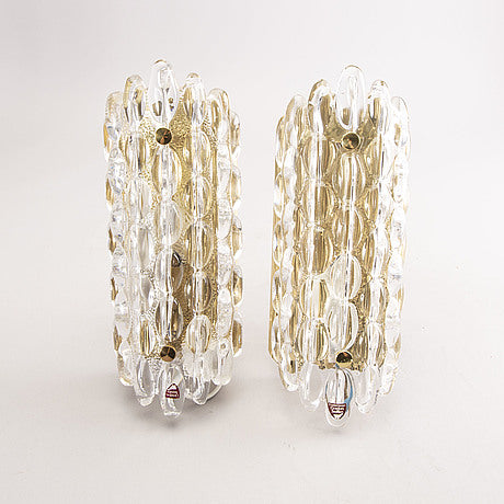 Carl Fagerlund sconces glass and brass for Orrefors Sweden 1960