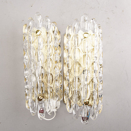 Carl Fagerlund sconces glass and brass for Orrefors Sweden 1960
