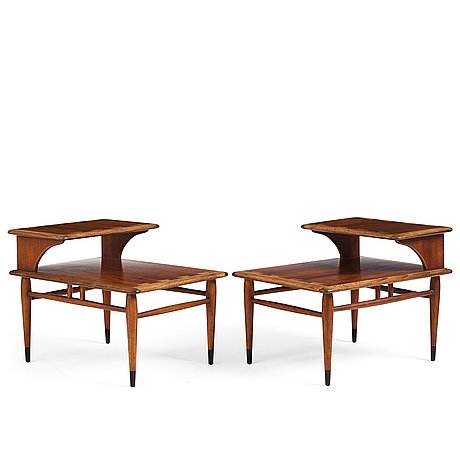 Andre Bus a Pair of 'Acclaim' Walnut Side Tables Forlane USA 1960 Signed