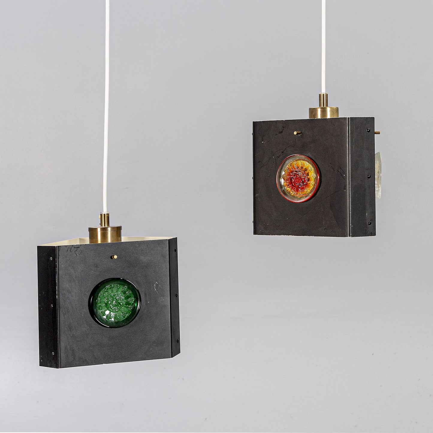 Pair of Triangular Pendants Light by Hans Bergstrom, Sweden, 1950