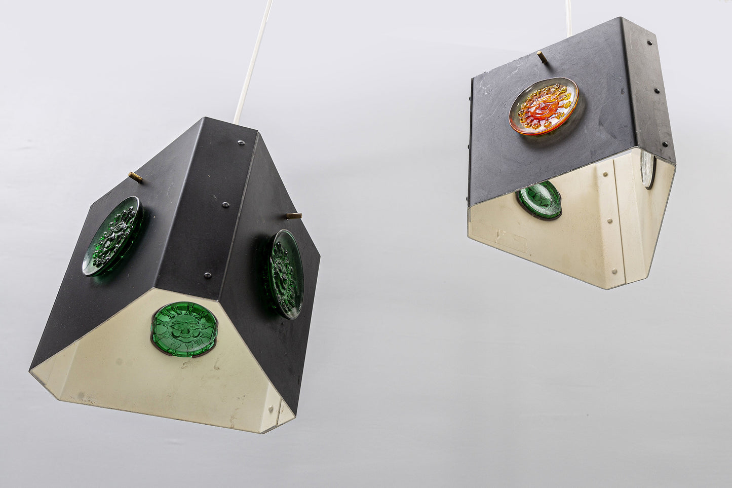 Pair of Triangular Pendants Light by Hans Bergstrom, Sweden, 1950