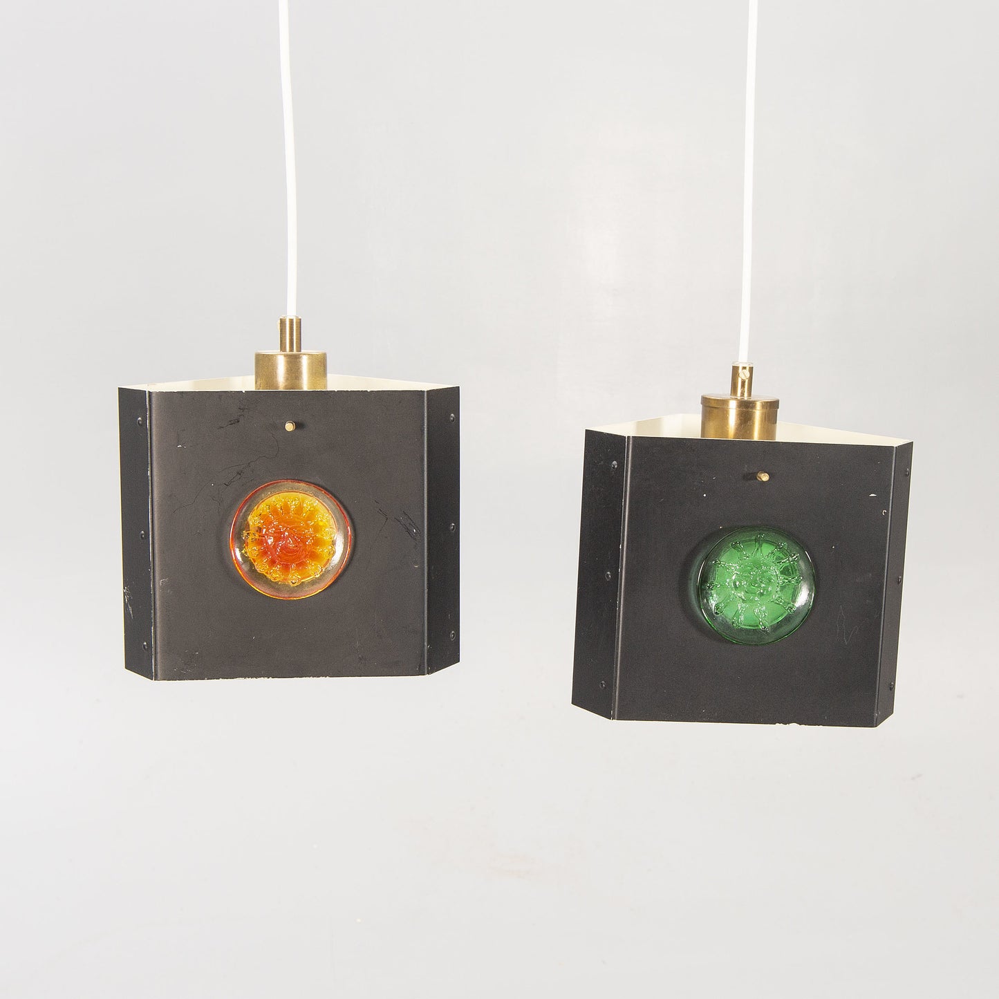 Pair of Triangular Pendants Light by Hans Bergstrom, Sweden, 1950