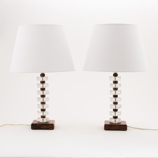 Rosewood and Glass Table Lamp by Orrefors, Sweden, 1960