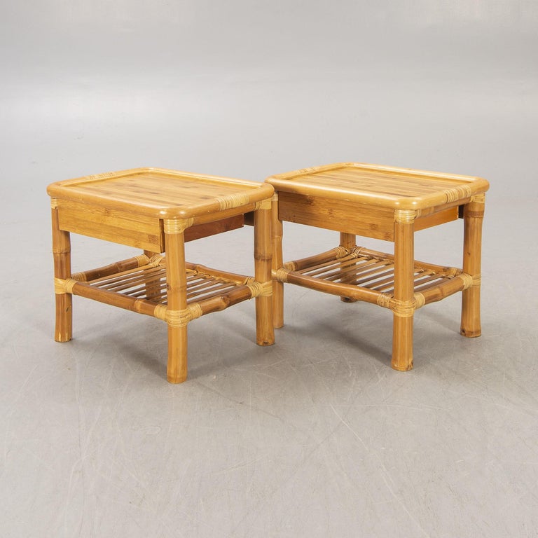 Bamboo and Wood Tables a Pair Probably by DUX, Sweden, 1960