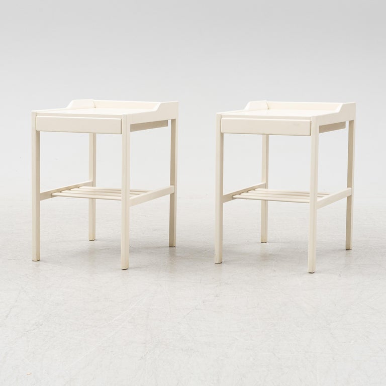 Bed Side Tables Bertil Fridhagen for Bodafors, 1960s, White Lacquer