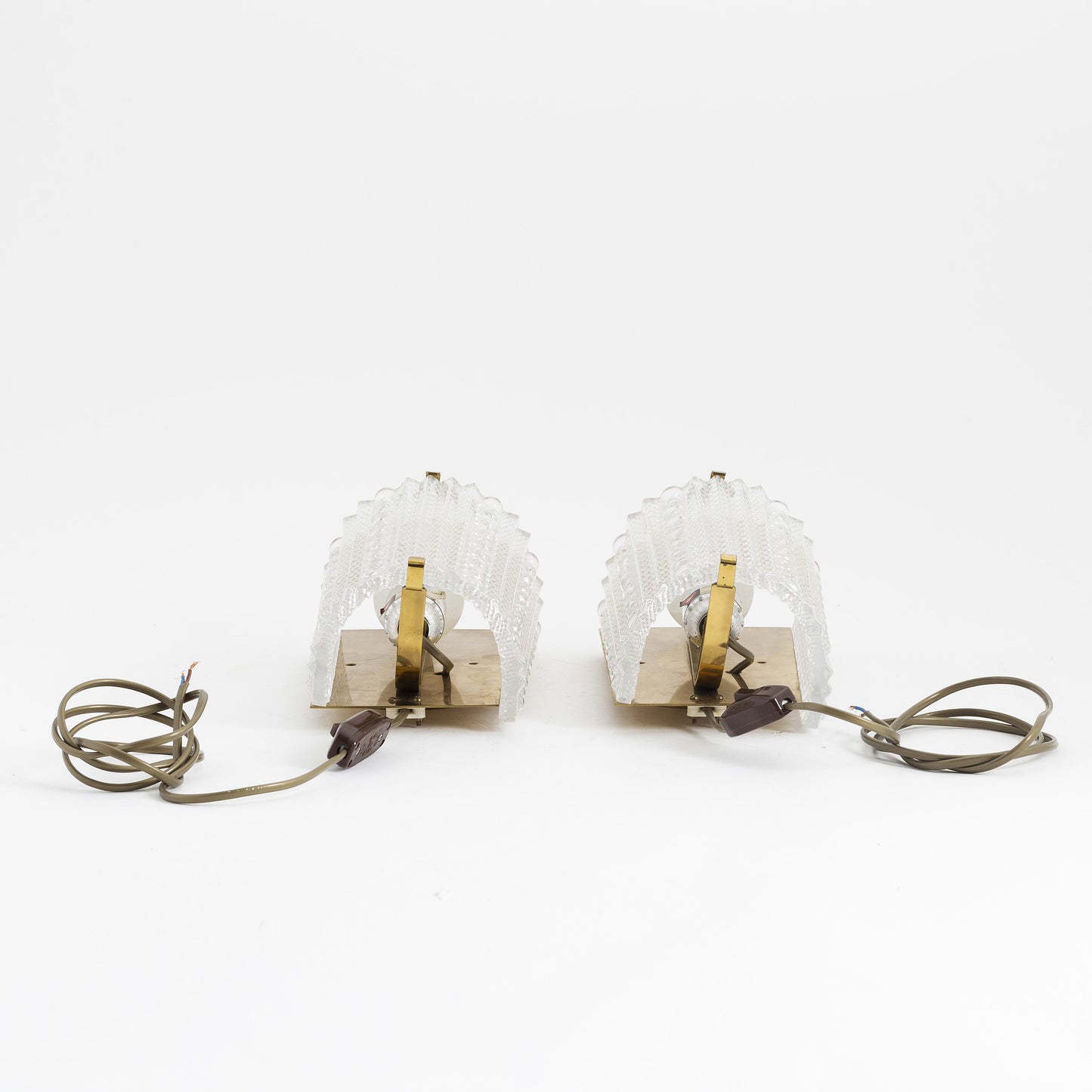 Pair of Sconces by Carl Fagerlund for Orrefors Glass and Brass, Sweden, 1960