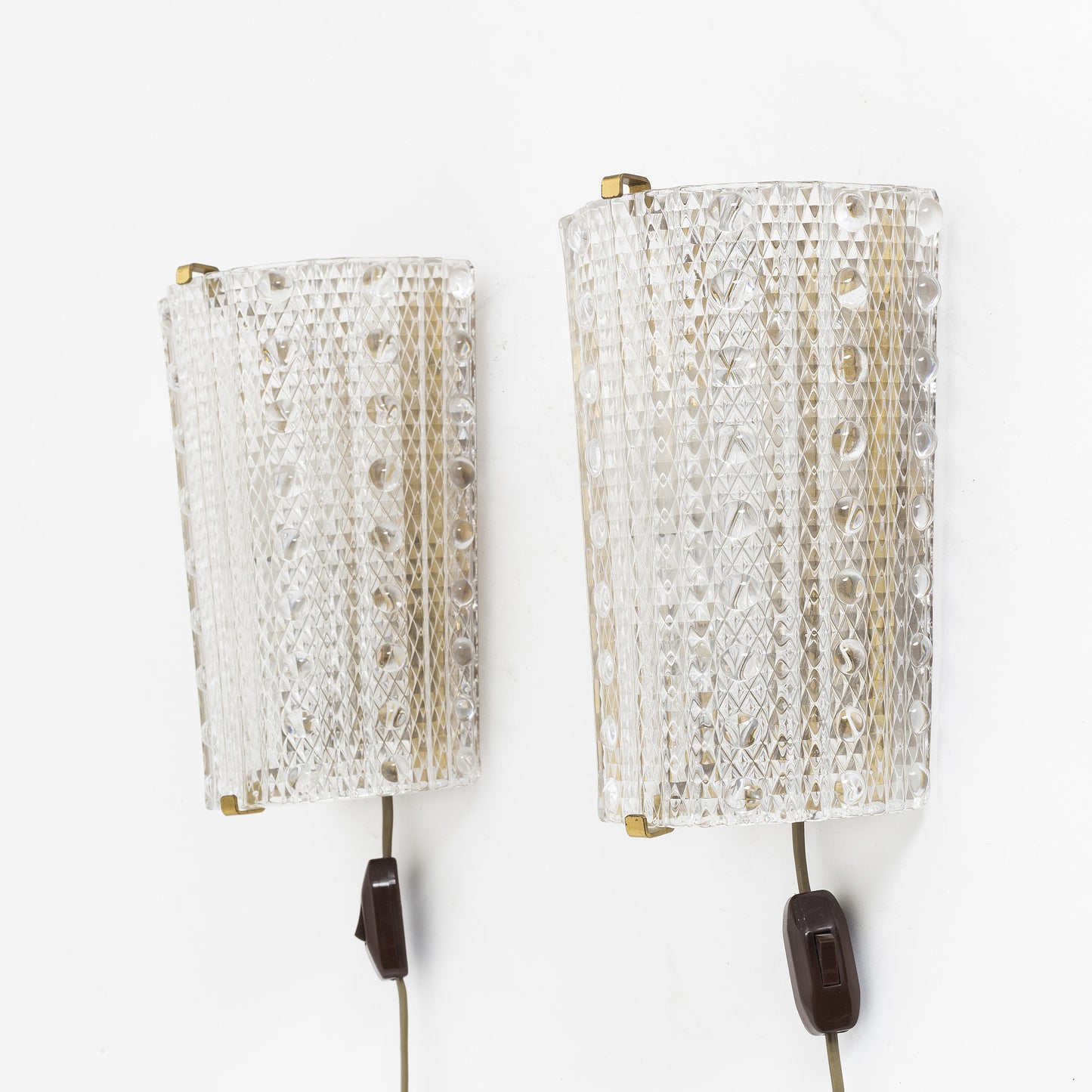 Pair of Sconces by Carl Fagerlund for Orrefors Glass and Brass, Sweden, 1960