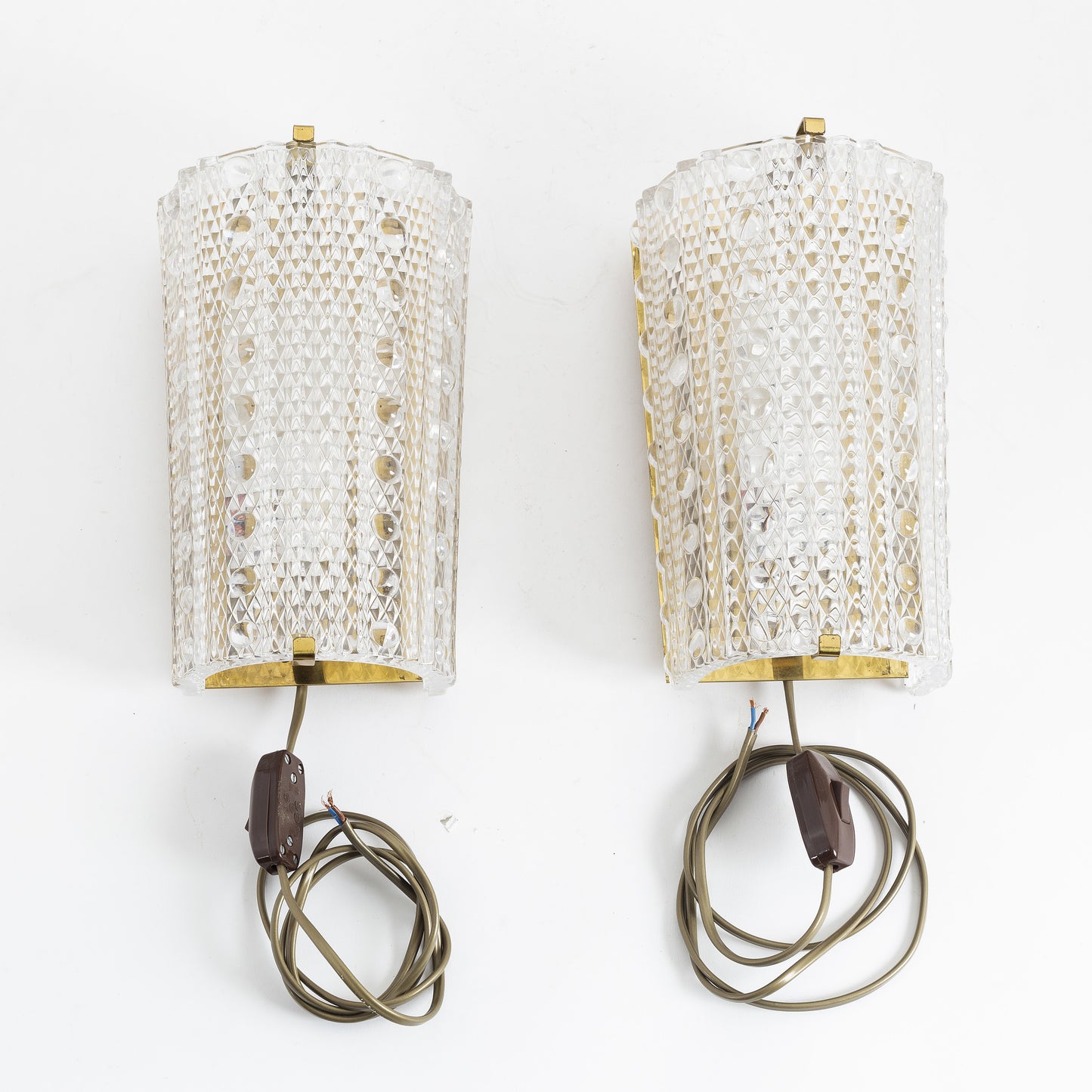 Pair of Sconces by Carl Fagerlund for Orrefors Glass and Brass, Sweden, 1960