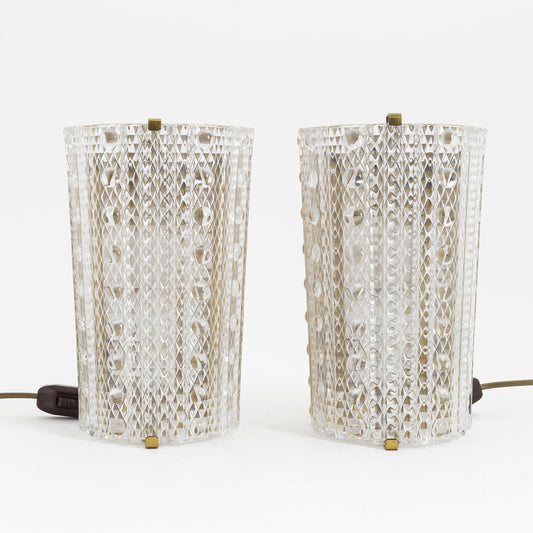 Pair of Sconces by Carl Fagerlund for Orrefors Glass and Brass, Sweden, 1960