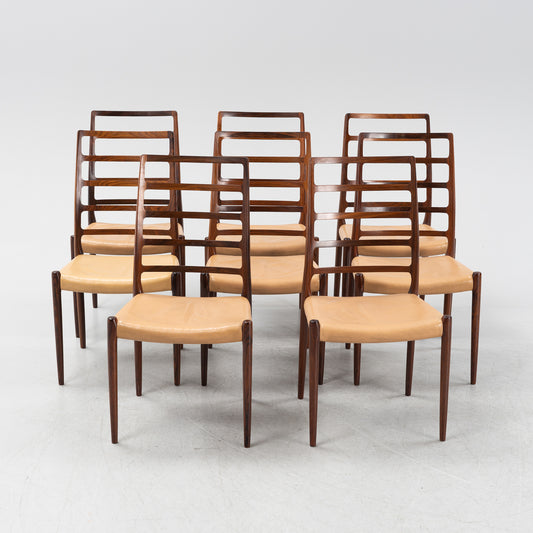 Neils Otto Moller Dining Chairs Mod 82, Set of 8 in Rosewood Denmark 1960