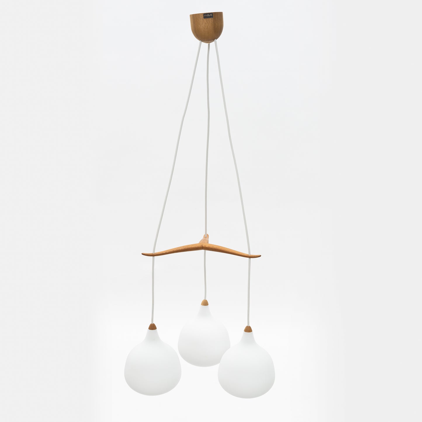 Uno & Östen Kristiansson Pendant Lamp Oak and Glass Luxus Vittsjö Sweden, 1960