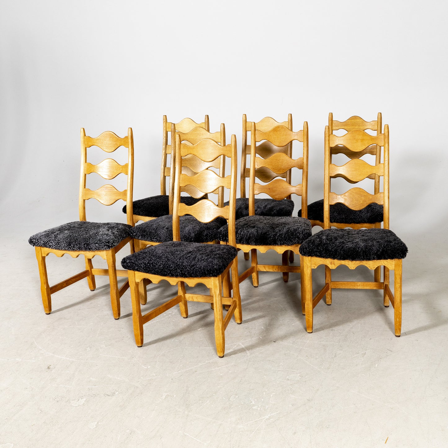 Set of 8 Henning Kjaernulf Razor Blade Oak Dining Chairs for EG Mobler 1960