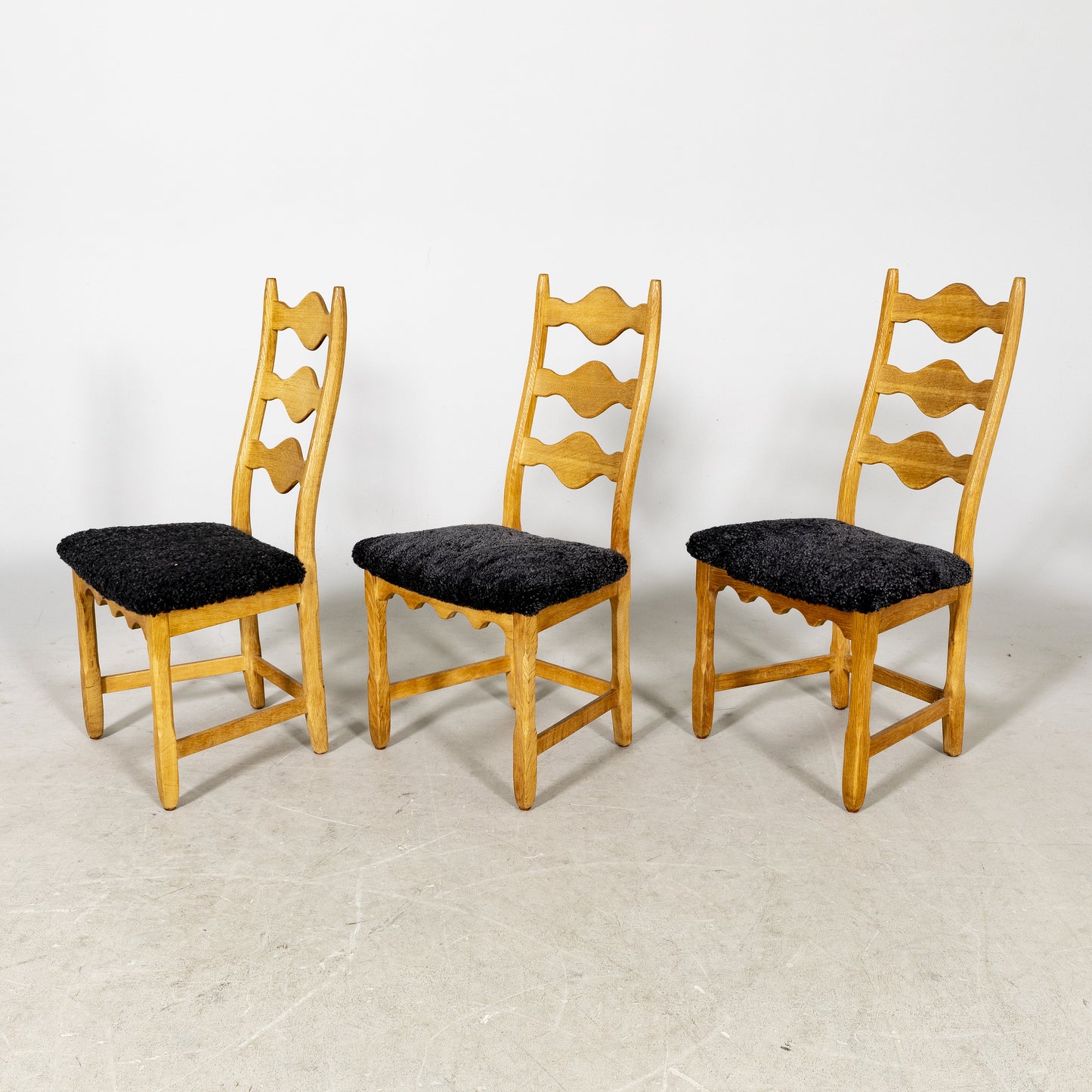 Set of 8 Henning Kjaernulf Razor Blade Oak Dining Chairs for EG Mobler 1960