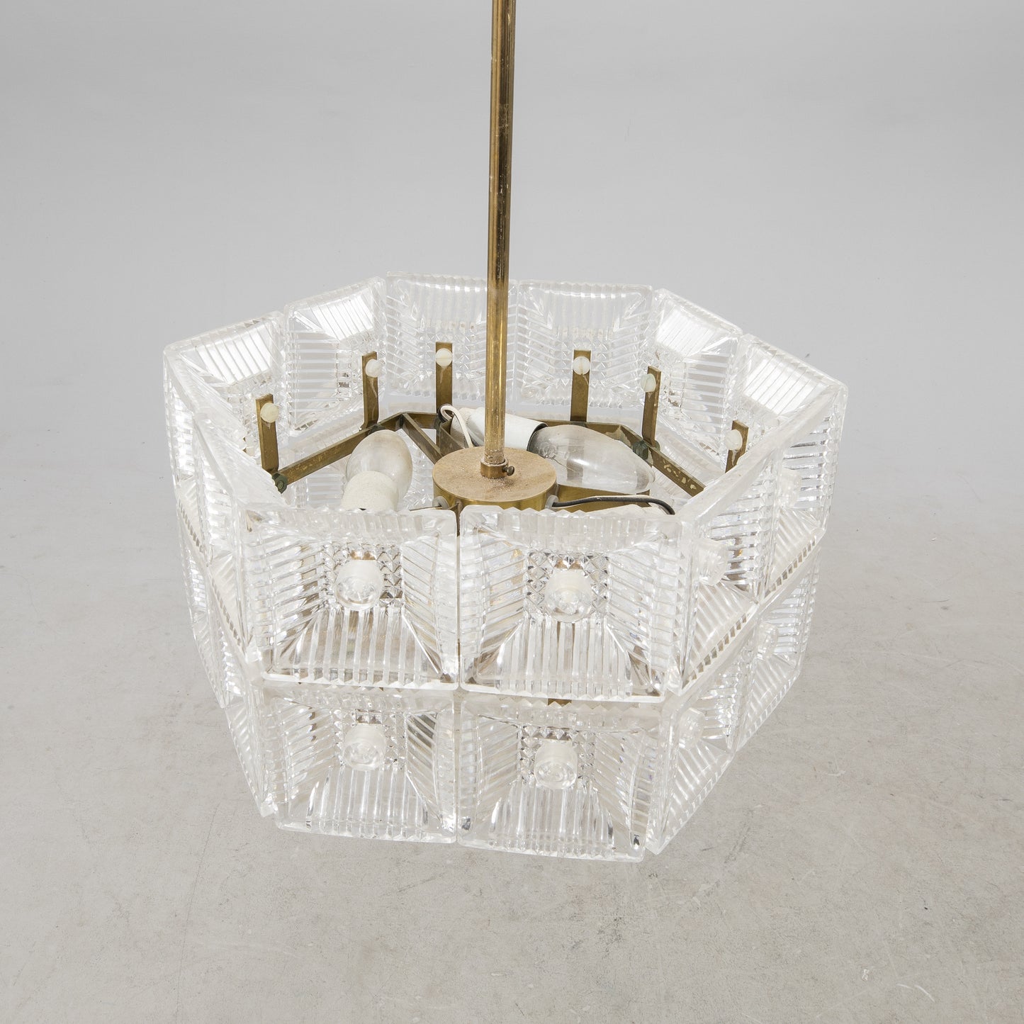 Carl Fagerlund Crystal Glass and Brass Pendant Light for Orrefors, Sweden, 1960s