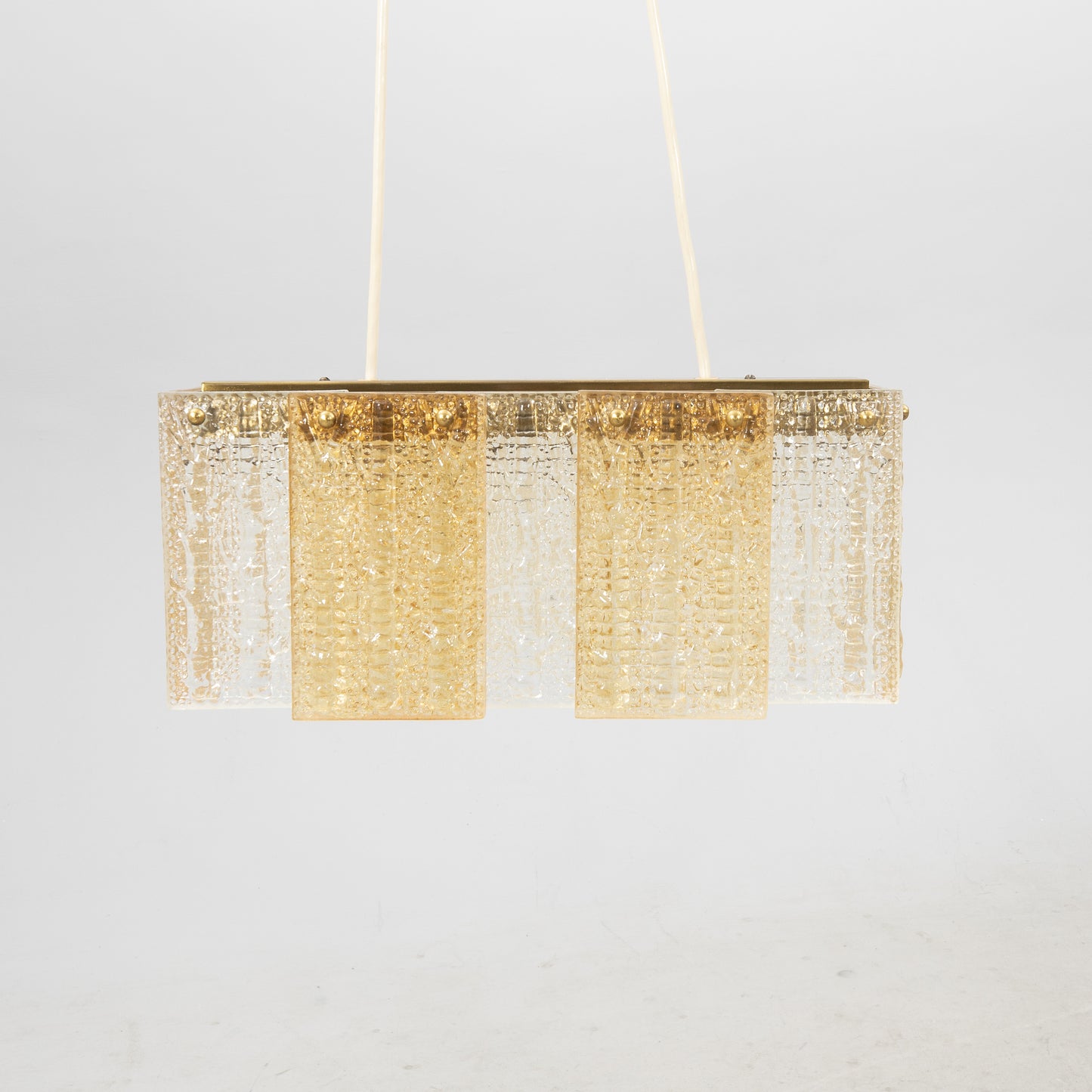 Orrefors Ceiling Pendant Glass and Brass, Sweden, 1960