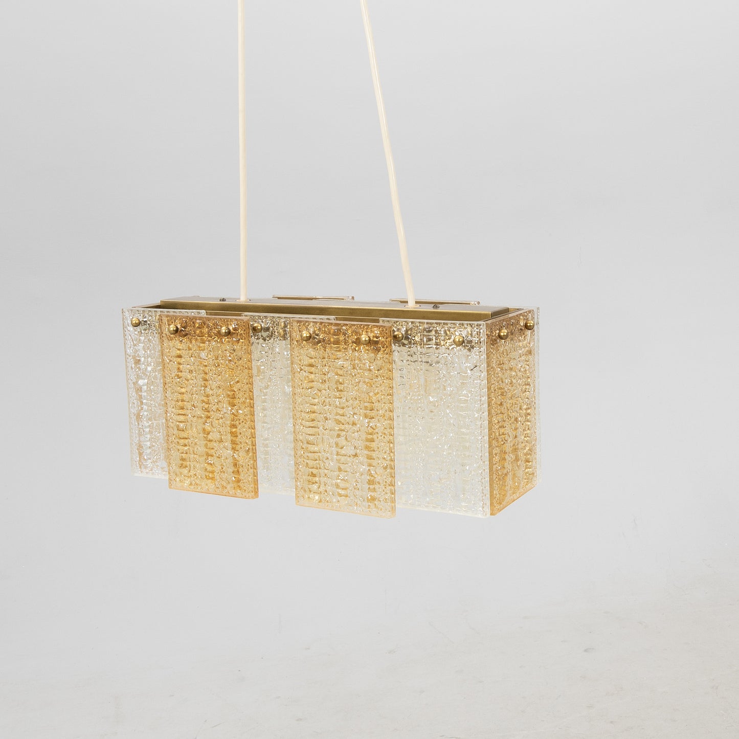 Orrefors Ceiling Pendant Glass and Brass, Sweden, 1960