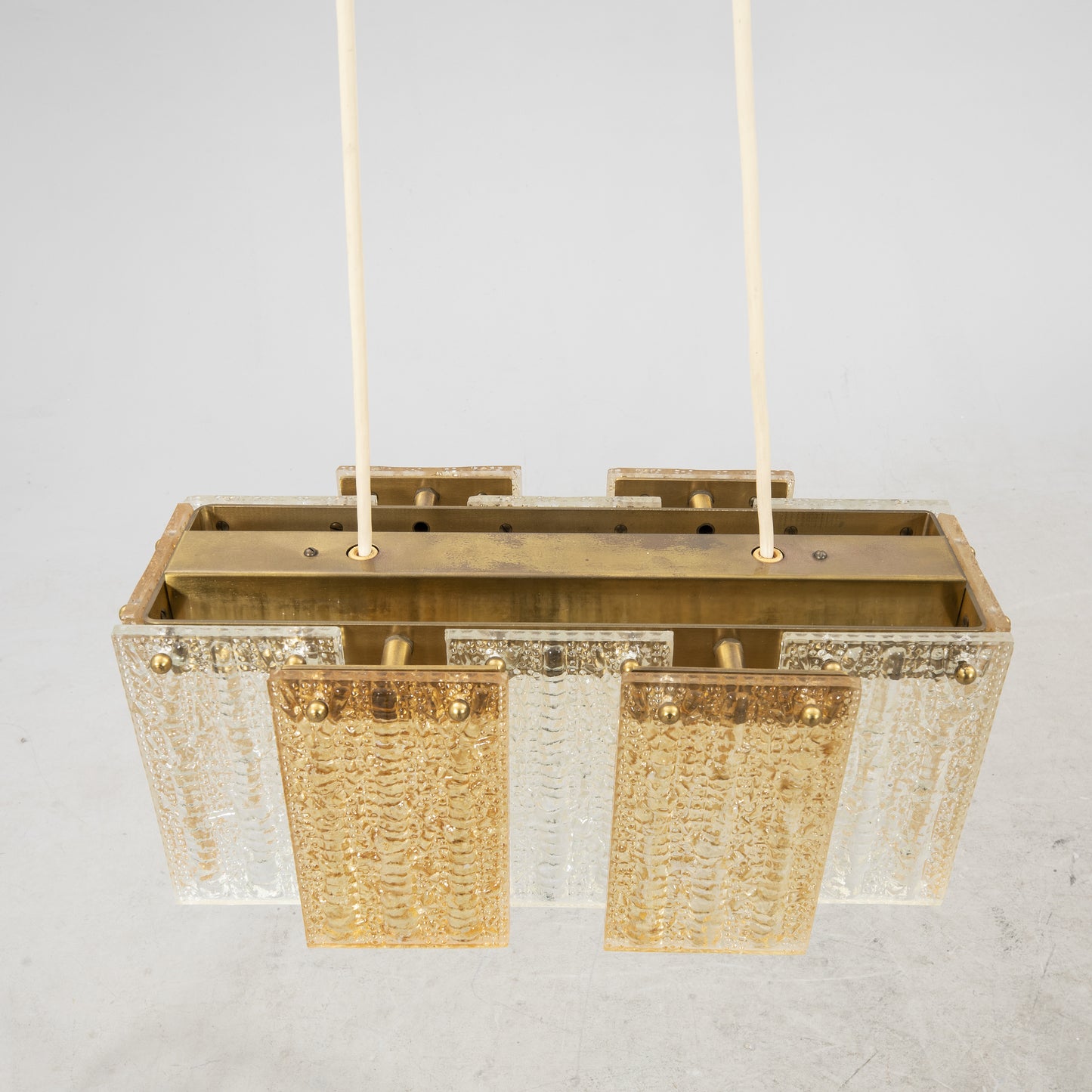 Orrefors Ceiling Pendant Glass and Brass, Sweden, 1960